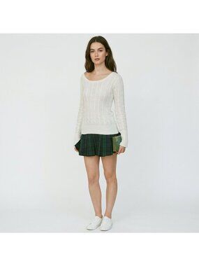 Brandy Melville Alina Cable Knit Sweater White Long Sleeve Women One Size Preppy